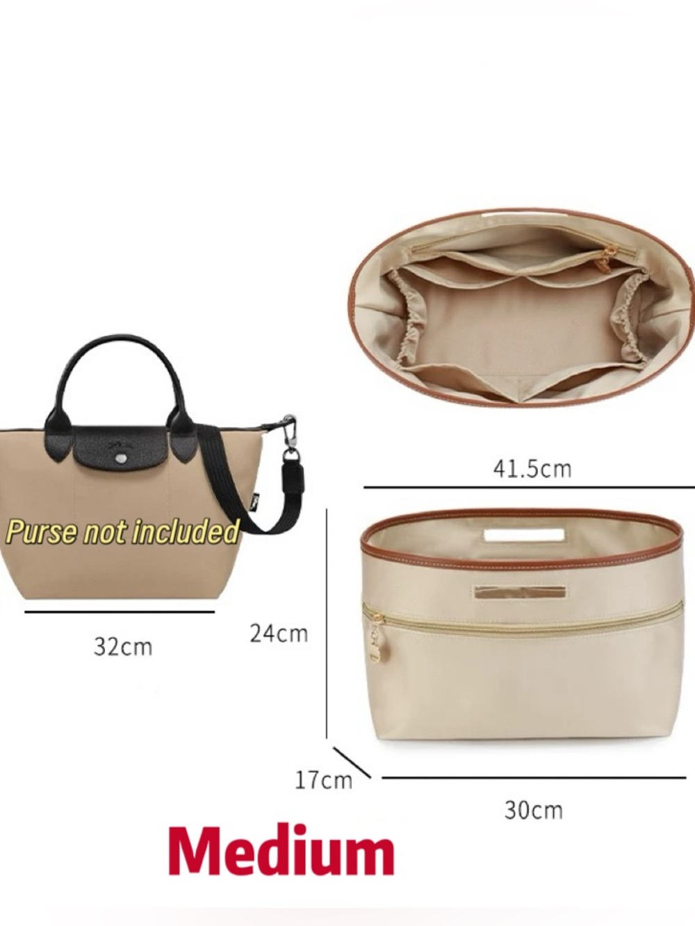 NWT Beige Tote Organizer Insert With Cup Holder Dividers for Inside Purse